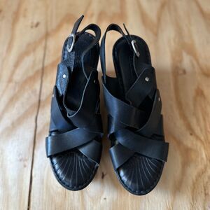 Women’s Black Leather Wedge Sandals - Classic Slingback